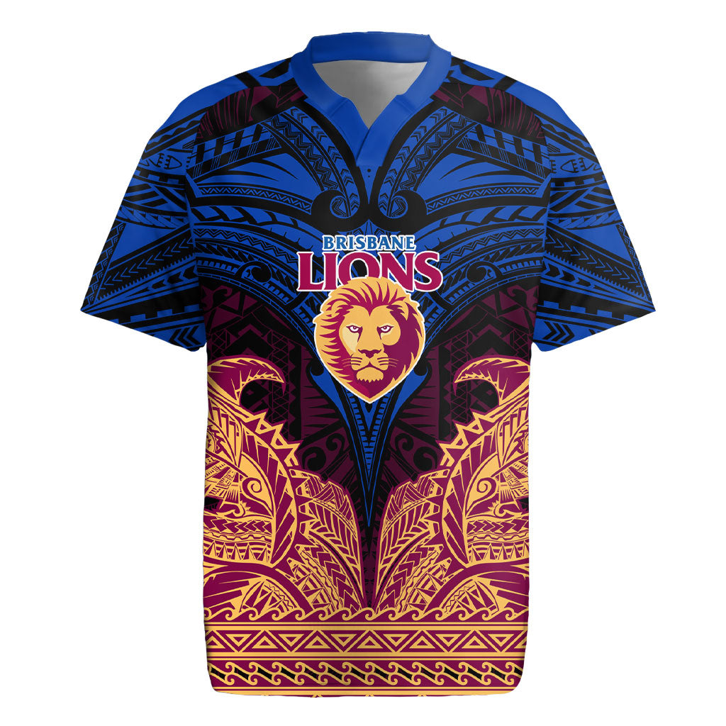 Personalized Brisbane Lions Rugby Jersey Polynesian Tribal Lion Burgundy Gold Warrior