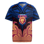 Personalized Brisbane Lions Rugby Jersey Polynesian Tribal Lion Burgundy Gold Warrior