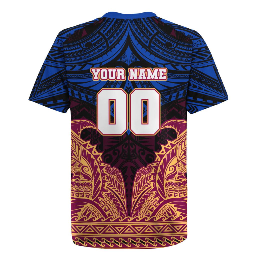 Personalized Brisbane Lions Rugby Jersey Polynesian Tribal Lion Burgundy Gold Warrior