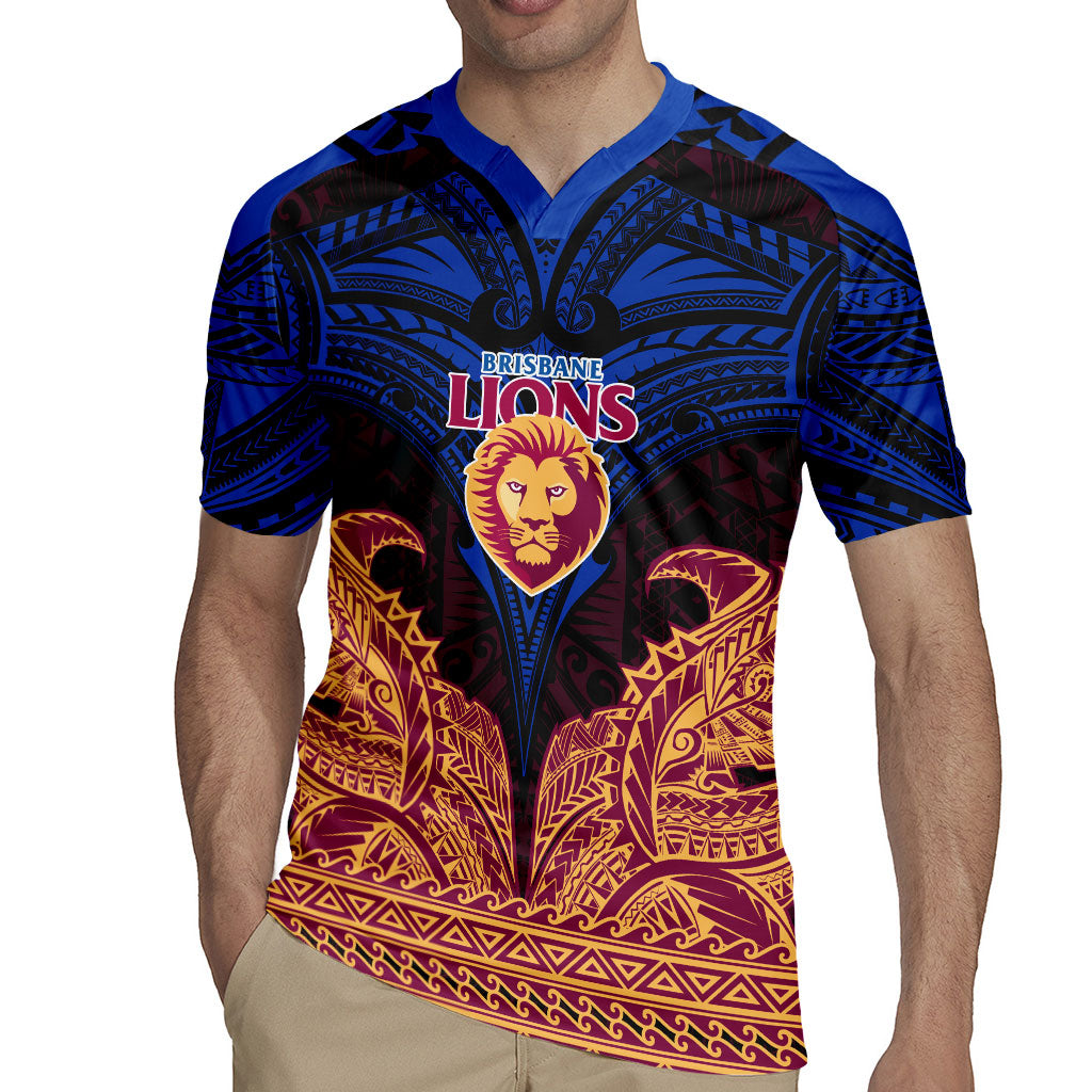 Personalized Brisbane Lions Rugby Jersey Polynesian Tribal Lion Burgundy Gold Warrior