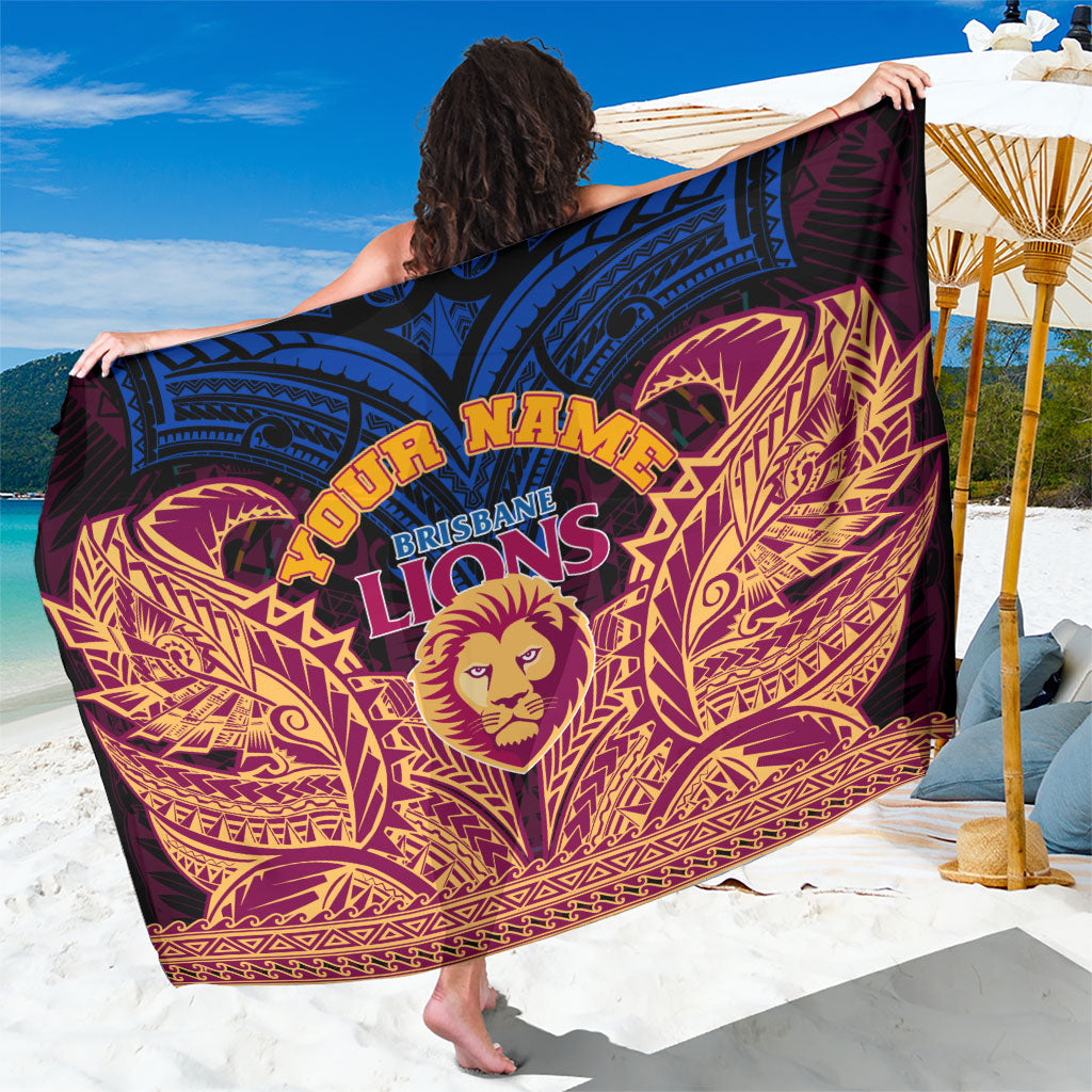 Personalized Brisbane Lions Sarong Polynesian Tribal Lion Burgundy Gold Warrior