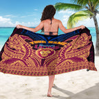 Personalized Brisbane Lions Sarong Polynesian Tribal Lion Burgundy Gold Warrior
