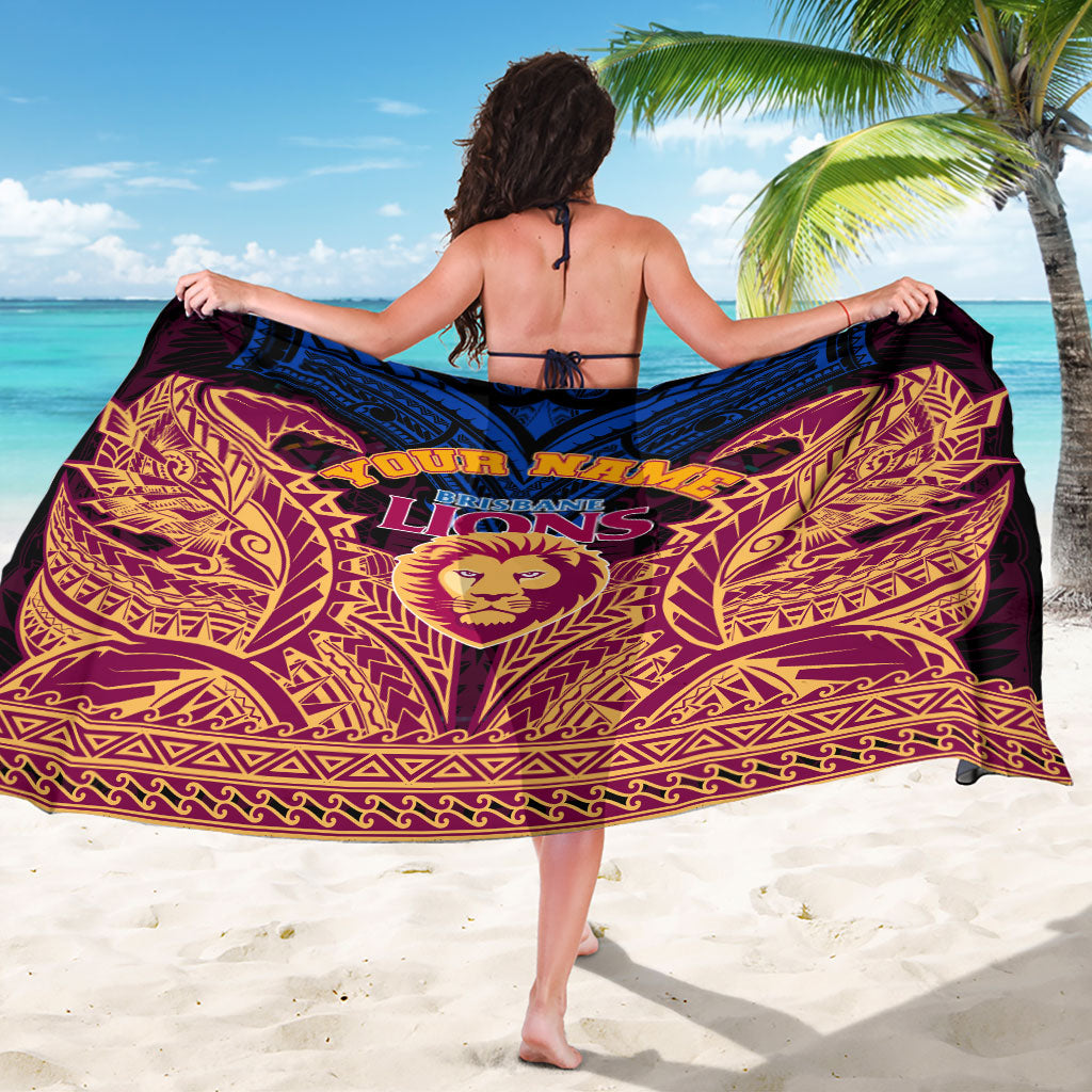 Personalized Brisbane Lions Sarong Polynesian Tribal Lion Burgundy Gold Warrior