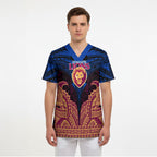 Personalized Brisbane Lions Scrub Top Polynesian Tribal Lion Burgundy Gold Warrior