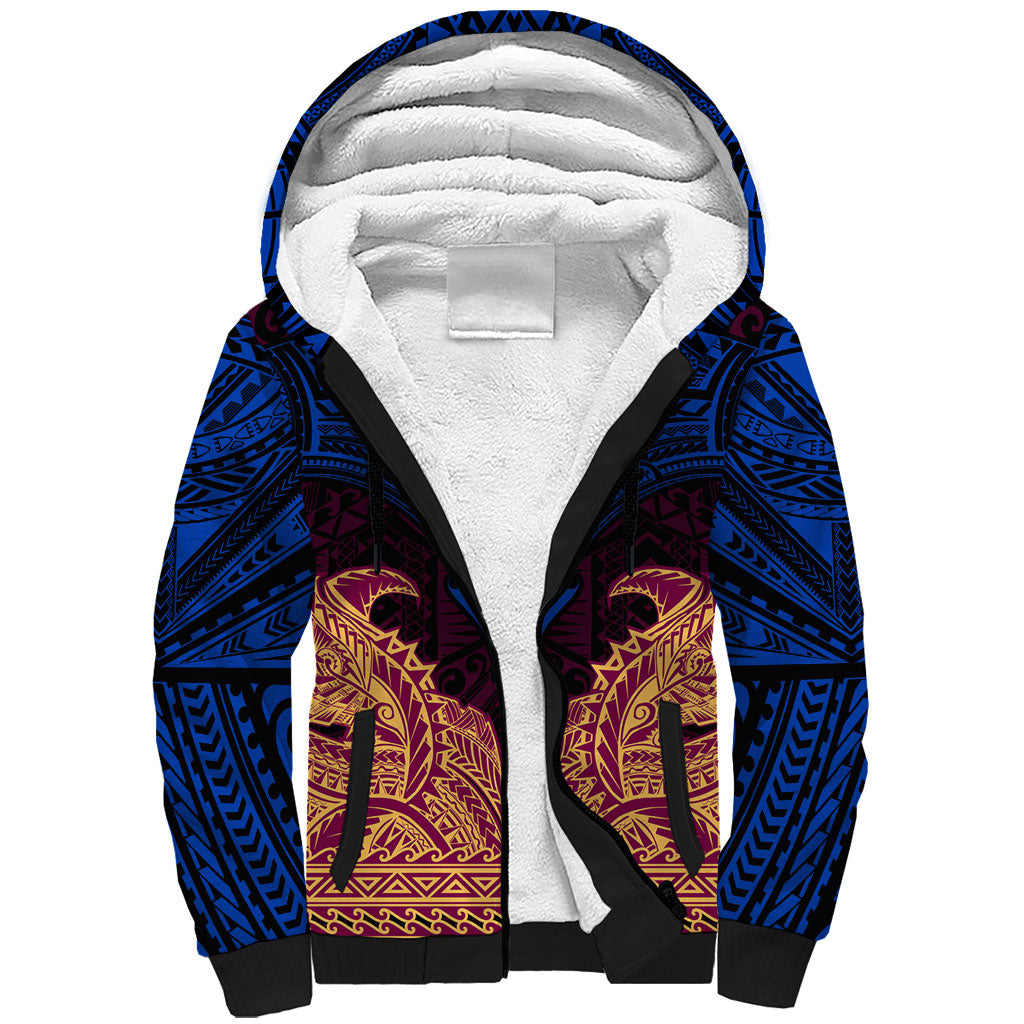 Personalized Brisbane Lions Sherpa Hoodie Polynesian Tribal Lion Burgundy Gold Warrior