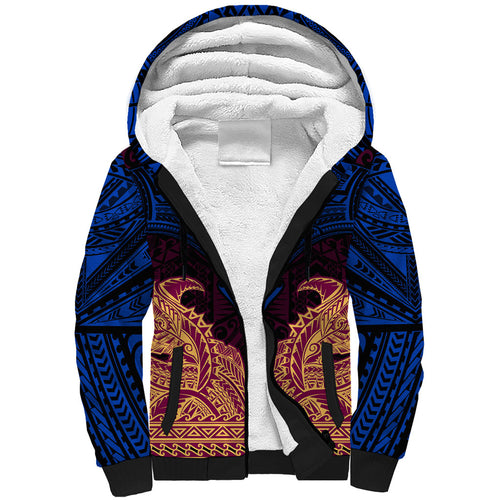 Personalized Brisbane Lions Sherpa Hoodie Polynesian Tribal Lion Burgundy Gold Warrior