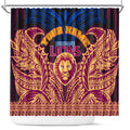 Personalized Brisbane Lions Shower Curtain Polynesian Tribal Lion Burgundy Gold Warrior