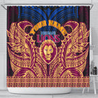 Personalized Brisbane Lions Shower Curtain Polynesian Tribal Lion Burgundy Gold Warrior