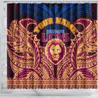 Personalized Brisbane Lions Shower Curtain Polynesian Tribal Lion Burgundy Gold Warrior