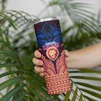 Personalized Brisbane Lions Skinny Tumbler Polynesian Tribal Lion Burgundy Gold Warrior