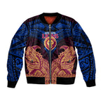 Personalized Brisbane Lions Sleeve Zip Bomber Jacket Polynesian Tribal Lion Burgundy Gold Warrior