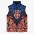 Personalized Brisbane Lions Sleeveless Puffer Jacket Polynesian Tribal Lion Burgundy Gold Warrior