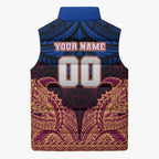 Personalized Brisbane Lions Sleeveless Puffer Jacket Polynesian Tribal Lion Burgundy Gold Warrior