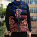 Personalized Brisbane Lions Sleeveless Puffer Jacket Polynesian Tribal Lion Burgundy Gold Warrior