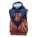 Personalized Brisbane Lions Sleeveless Zip Hoodie Polynesian Tribal Lion Burgundy Gold Warrior