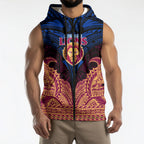 Personalized Brisbane Lions Sleeveless Zip Hoodie Polynesian Tribal Lion Burgundy Gold Warrior