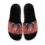 Personalized Brisbane Lions Slide Sandals Polynesian Tribal Lion Burgundy Gold Warrior