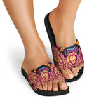 Personalized Brisbane Lions Slide Sandals Polynesian Tribal Lion Burgundy Gold Warrior