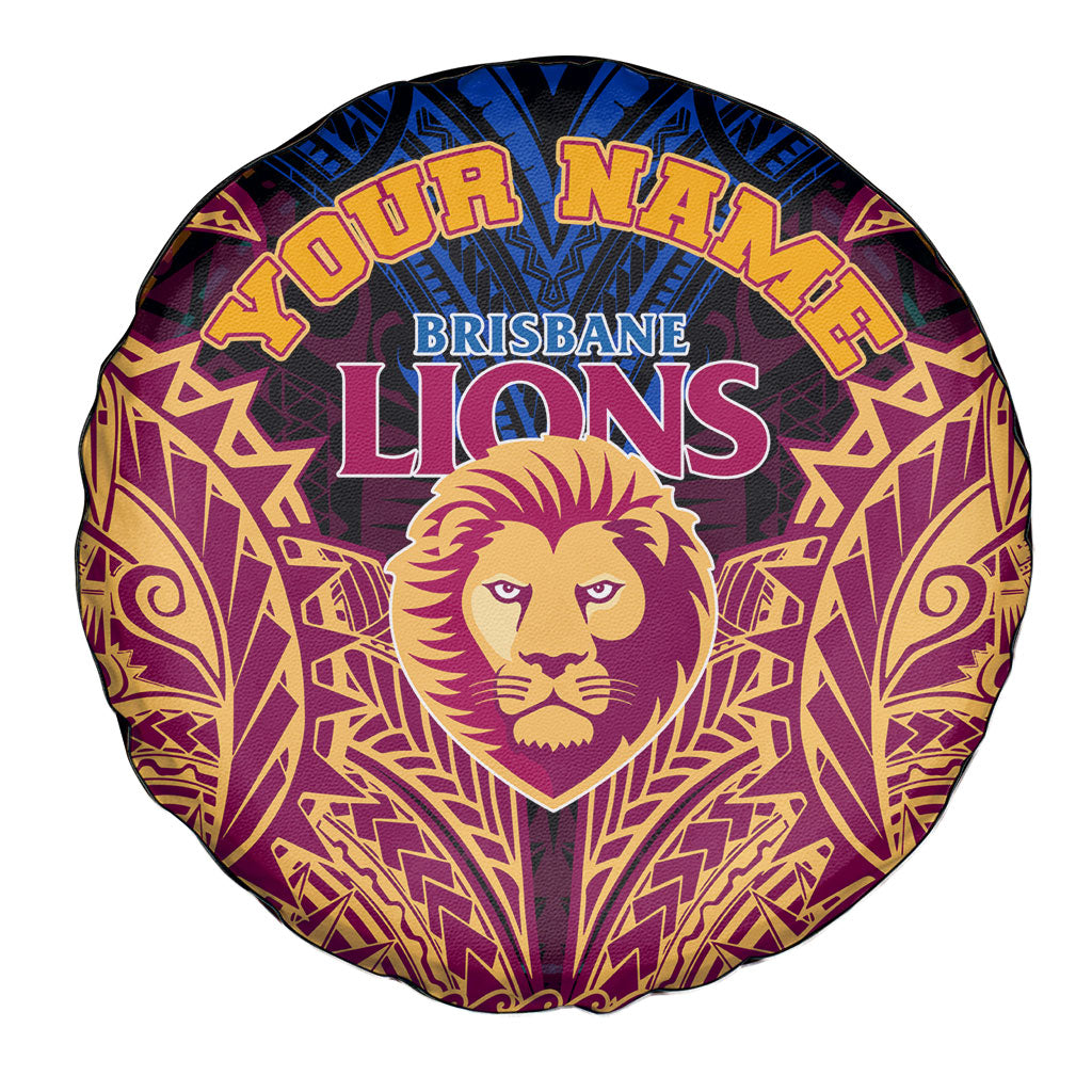 Personalized Brisbane Lions Spare Tire Cover Polynesian Tribal Lion Burgundy Gold Warrior