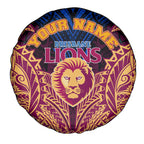 Personalized Brisbane Lions Spare Tire Cover Polynesian Tribal Lion Burgundy Gold Warrior