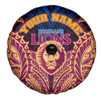 Personalized Brisbane Lions Spare Tire Cover Polynesian Tribal Lion Burgundy Gold Warrior