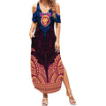Personalized Brisbane Lions Summer Maxi Dress Polynesian Tribal Lion Burgundy Gold Warrior