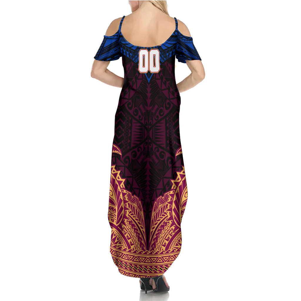 Personalized Brisbane Lions Summer Maxi Dress Polynesian Tribal Lion Burgundy Gold Warrior