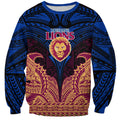 Personalized Brisbane Lions Sweatshirt Polynesian Tribal Lion Burgundy Gold Warrior