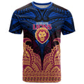 Personalized Brisbane Lions T Shirt Polynesian Tribal Lion Burgundy Gold Warrior