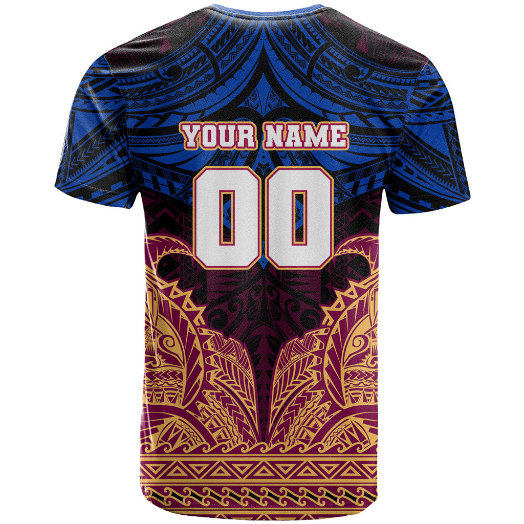 Personalized Brisbane Lions T Shirt Polynesian Tribal Lion Burgundy Gold Warrior