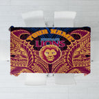 Personalized Brisbane Lions Tablecloth Polynesian Tribal Lion Burgundy Gold Warrior