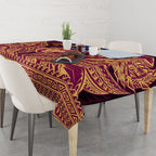 Personalized Brisbane Lions Tablecloth Polynesian Tribal Lion Burgundy Gold Warrior