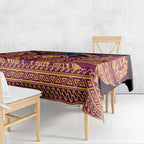 Personalized Brisbane Lions Tablecloth Polynesian Tribal Lion Burgundy Gold Warrior