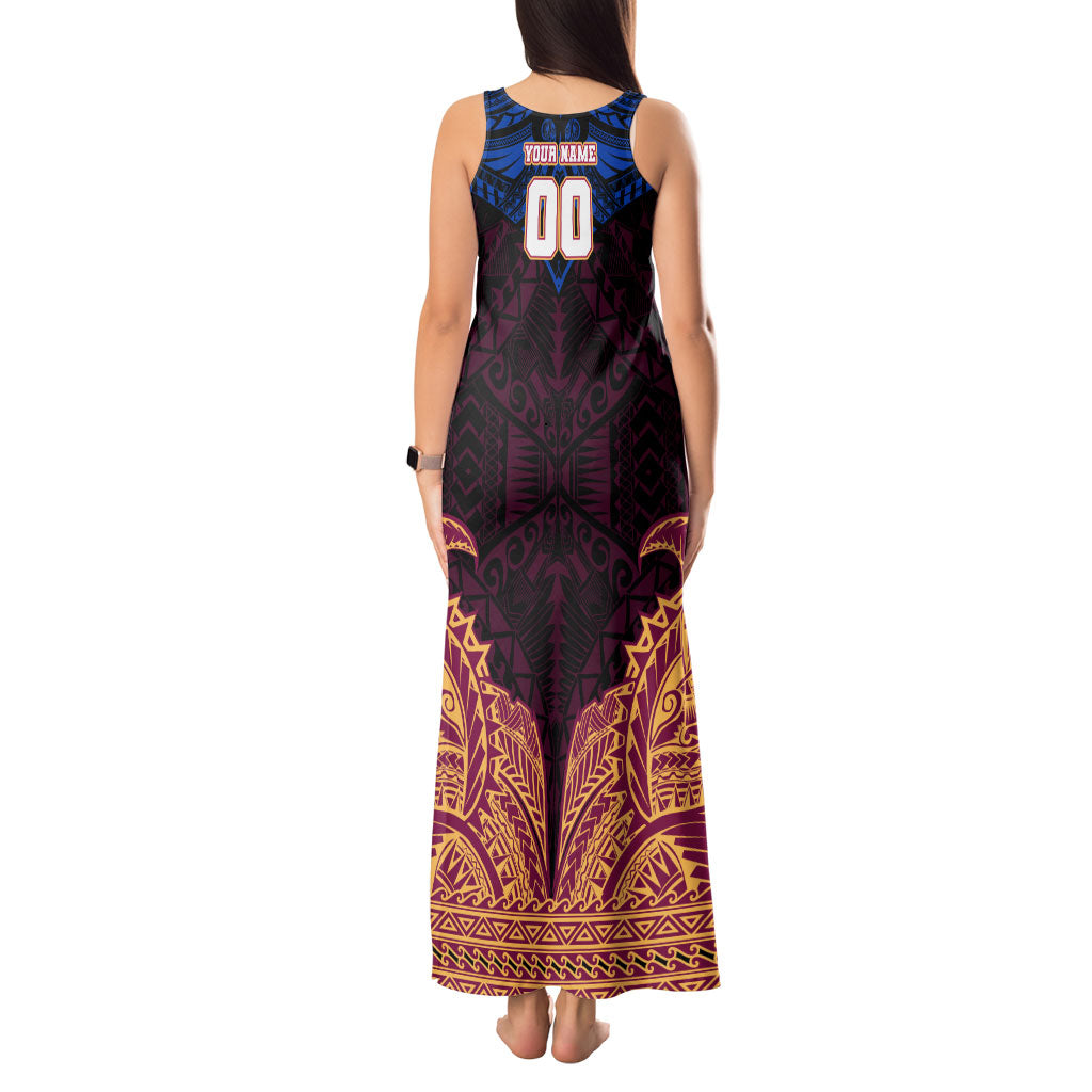 Personalized Brisbane Lions Tank Maxi Dress Polynesian Tribal Lion Burgundy Gold Warrior