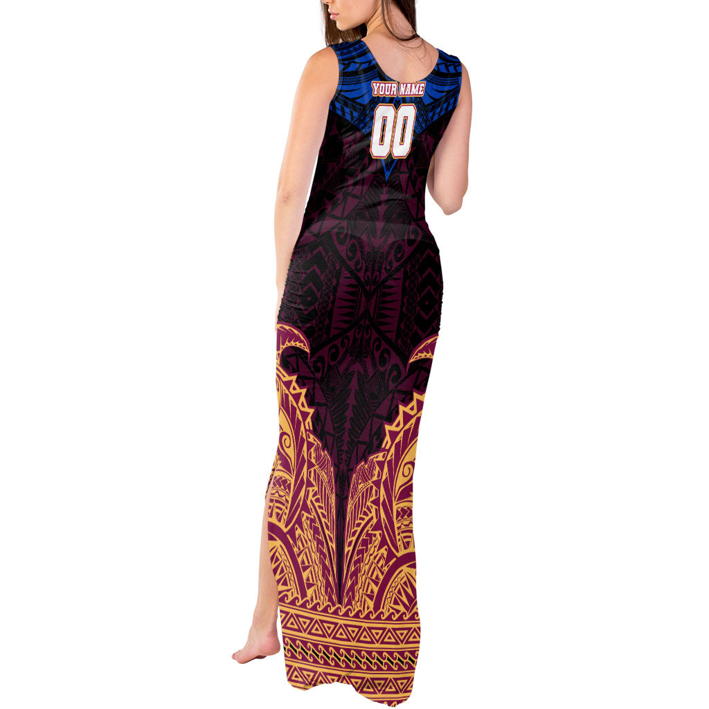 Personalized Brisbane Lions Tank Maxi Dress Polynesian Tribal Lion Burgundy Gold Warrior