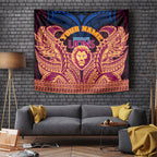 Personalized Brisbane Lions Tapestry Polynesian Tribal Lion Burgundy Gold Warrior