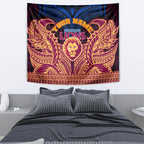 Personalized Brisbane Lions Tapestry Polynesian Tribal Lion Burgundy Gold Warrior