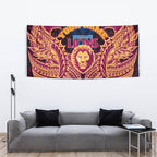 Personalized Brisbane Lions Tapestry Polynesian Tribal Lion Burgundy Gold Warrior