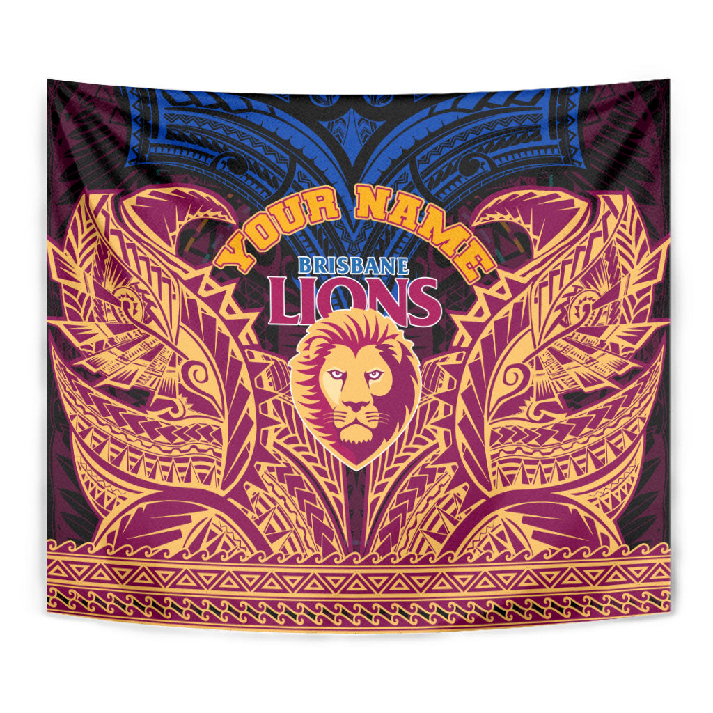 Personalized Brisbane Lions Tapestry Polynesian Tribal Lion Burgundy Gold Warrior