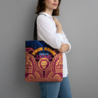 Personalized Brisbane Lions Tote Bag Polynesian Tribal Lion Burgundy Gold Warrior