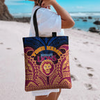 Personalized Brisbane Lions Tote Bag Polynesian Tribal Lion Burgundy Gold Warrior