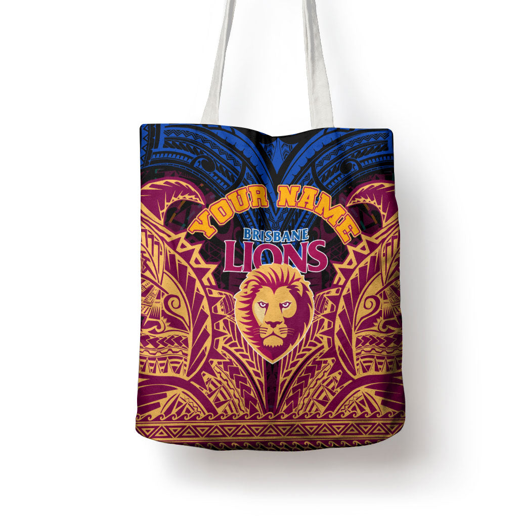 Personalized Brisbane Lions Tote Bag Polynesian Tribal Lion Burgundy Gold Warrior
