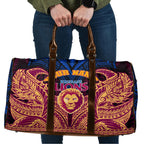 Personalized Brisbane Lions Travel Bag Polynesian Tribal Lion Burgundy Gold Warrior
