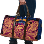 Personalized Brisbane Lions Travel Bag Polynesian Tribal Lion Burgundy Gold Warrior
