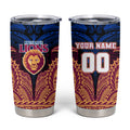 Personalized Brisbane Lions Tumbler Cup Polynesian Tribal Lion Burgundy Gold Warrior