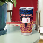 Personalized Brisbane Lions Tumbler Cup Polynesian Tribal Lion Burgundy Gold Warrior