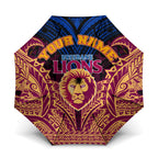 Personalized Brisbane Lions Umbrella Polynesian Tribal Lion Burgundy Gold Warrior
