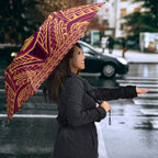 Personalized Brisbane Lions Umbrella Polynesian Tribal Lion Burgundy Gold Warrior