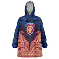Personalized Brisbane Lions Wearable Blanket Hoodie Polynesian Tribal Lion Burgundy Gold Warrior