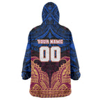 Personalized Brisbane Lions Wearable Blanket Hoodie Polynesian Tribal Lion Burgundy Gold Warrior